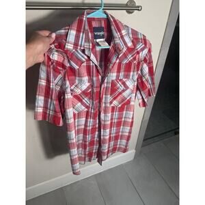 Wrangler Shirt‎ mens size 15 (medium) Western Pearl Snap Button Short slve shirt